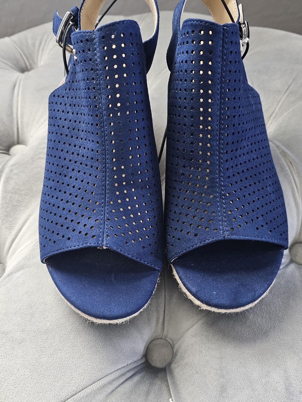 Liz Claiborne Navy Perforated Peep-Toe Wedge Sandals